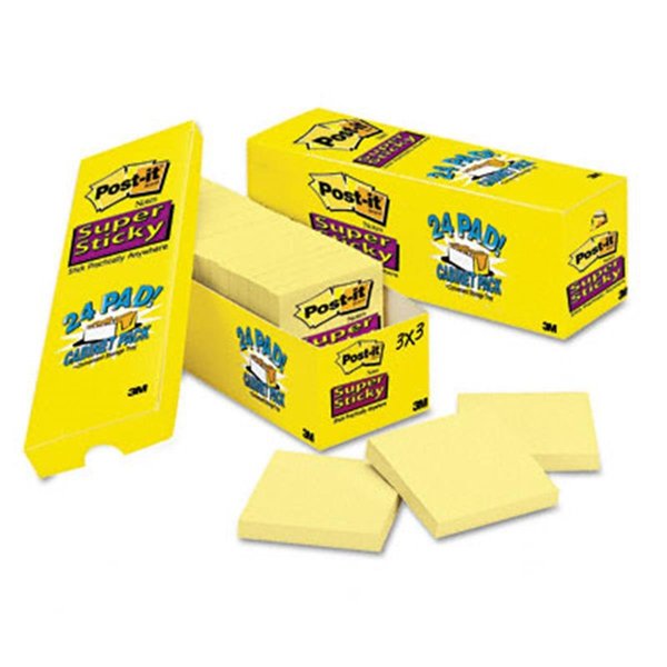 3M 3M 65424SSCP Super Sticky Notes  3 x 3  Canary Yellow  24 90-Sheet Pads Pack 65424SSCP
